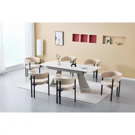 Masa Extensibila Baco, 160-200x90x76 h cm, Picior Metalic, Blat Ceramic, Alb Pandora