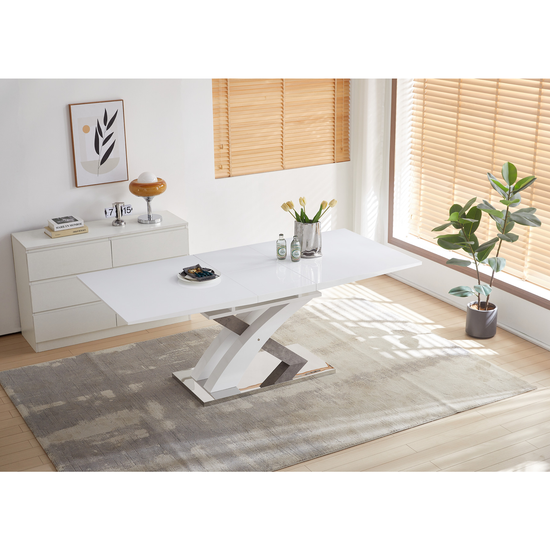 Masa extensibila bosco vt473, 160-200x90x76 cm, alb/gri