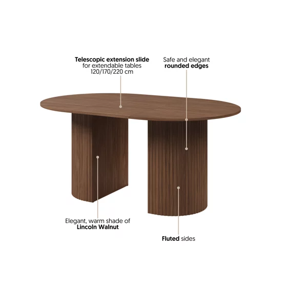 Masa Extensibila Cavo, 120-170-220x110x77.4 h cm, Picior Riflat, Nuc Lincoln picture - 9