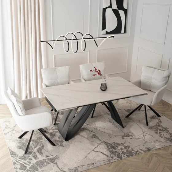 Masa Extensibila Digos, 160-220x90x76 cm, Blat Ceramic, Negru/Alb picture - 3