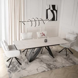 Masa Extensibila Digos, 160-220x90x76 cm, Blat Ceramic, Negru/Alb