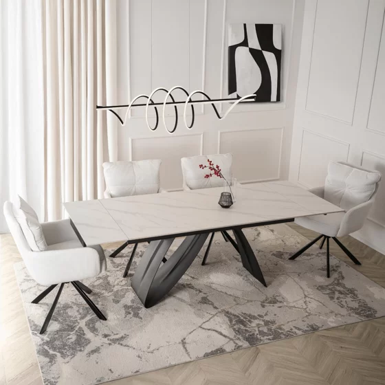 Masa Extensibila Digos, 160-220x90x76 cm, Blat Ceramic, Negru/Alb picture - 1