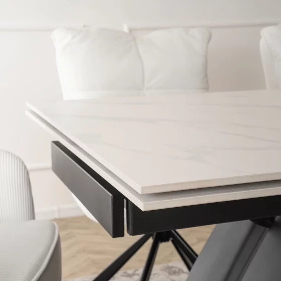 Masa Extensibila Digos, 160-220x90x76 cm, Blat Ceramic, Negru/Alb picture - 7