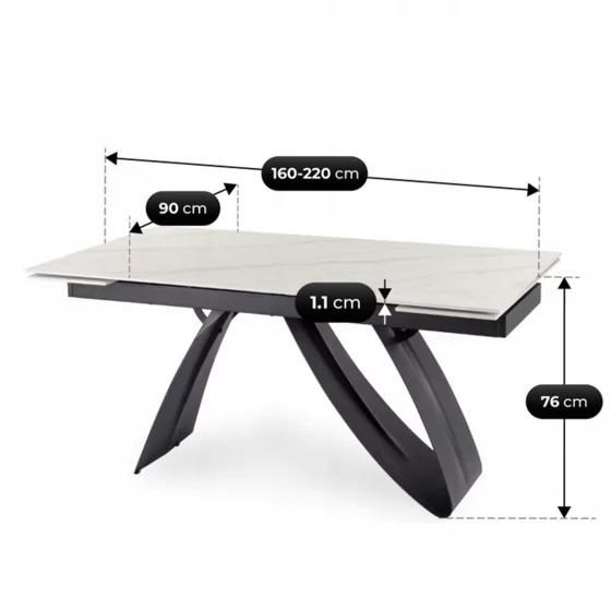 Masa Extensibila Digos, 160-220x90x76 cm, Blat Ceramic, Negru/Alb picture - 8