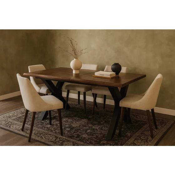 Masa Extensibila Ebon, 145-185x90x76 h cm, Metal/MDF, Negru/Stejar Inchis picture - 6