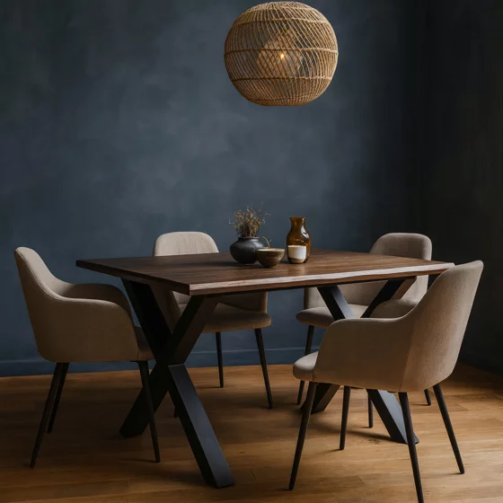 Masa Extensibila Ebon, 145-185x90x76 h cm, Metal/MDF, Negru/Stejar Inchis picture - 7