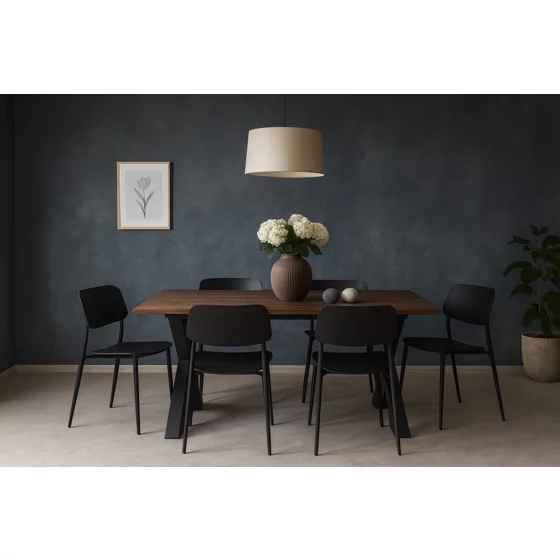 Masa Extensibila Ebon, 145-185x90x76 h cm, Metal/MDF, Negru/Stejar Inchis picture - 8