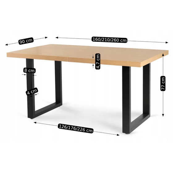 Masa Extensibila Effon, 160-210-260x90x77 h cm, Metal/MDF, Negru/Stejar picture - 9