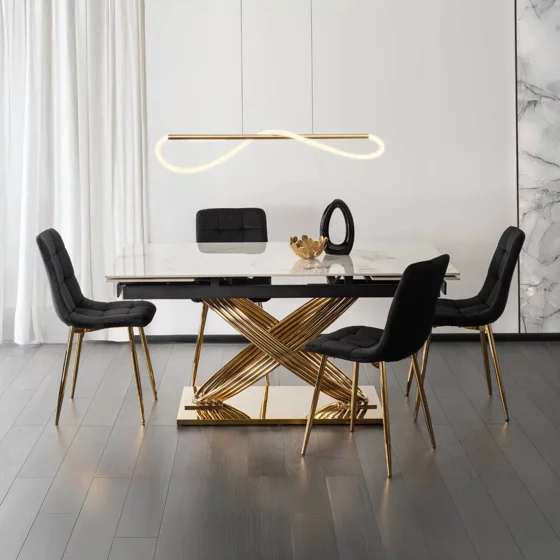 Masa Extensibila Inegol 160-240x90x77.5 h cm,  Blat Ceramic - Auriu/Alb Marmura picture - 2