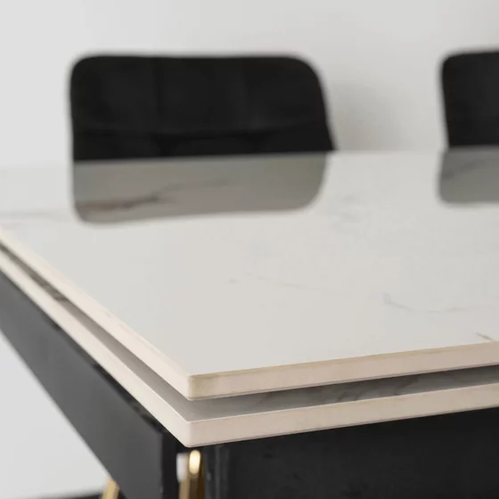 Masa Extensibila Inegol 160-240x90x77.5 h cm,  Blat Ceramic - Auriu/Alb Marmura picture - 5