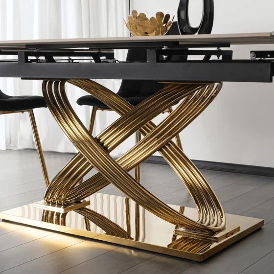 Masa Extensibila Inegol 160-240x90x77.5 h cm,  Blat Ceramic - Auriu/Alb Marmura picture - 6