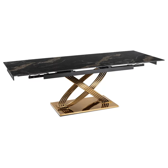 Masa Extensibila Inegol 160-240x90x77.5 h cm,  Blat Ceramic - Auriu/Negru Marmura picture - 4
