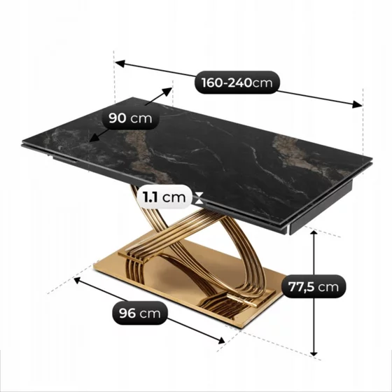 Masa Extensibila Inegol 160-240x90x77.5 h cm,  Blat Ceramic - Auriu/Negru Marmura picture - 6