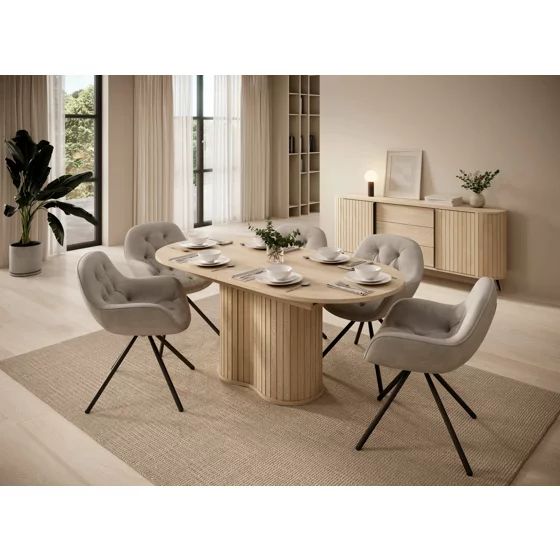 Masa Extensibila Lovi, Deschidere Sincronizata, 180-220x90x76 h cm, Front Riflaj, Natur picture - 8