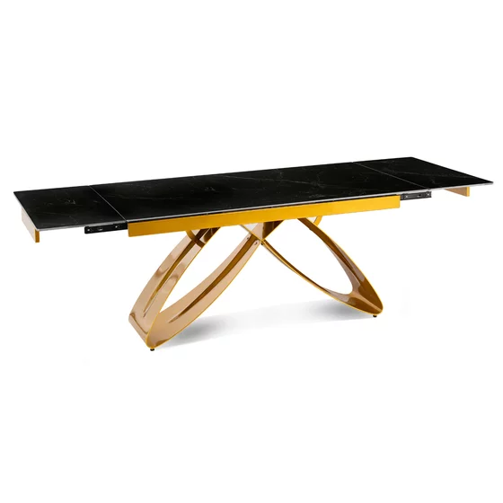 Masa Extensibila Lublin, 160-240-x90x77 cm, Metal/Ceramica, Auriu/Negru Marmura picture - 3