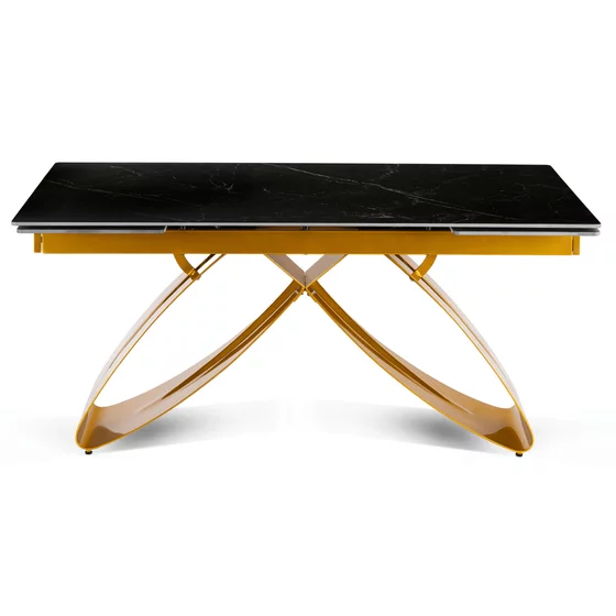 Masa Extensibila Lublin, 160-240-x90x77 cm, Metal/Ceramica, Auriu/Negru Marmura picture - 5