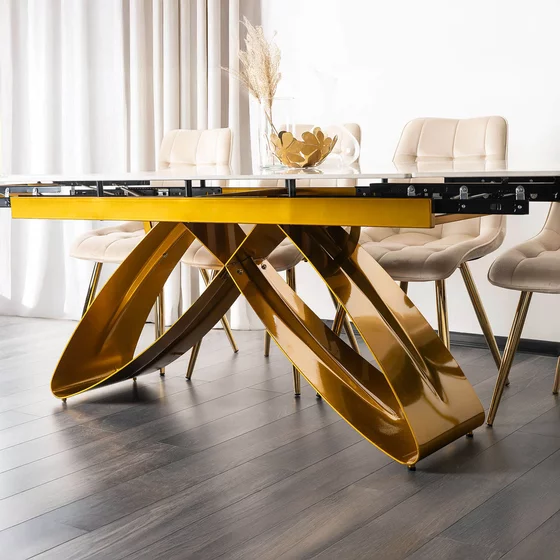 Masa Extensibila Lublin, 160-240-x90x77 cm, Metal/Ceramica, Auriu/Negru Marmura picture - 6