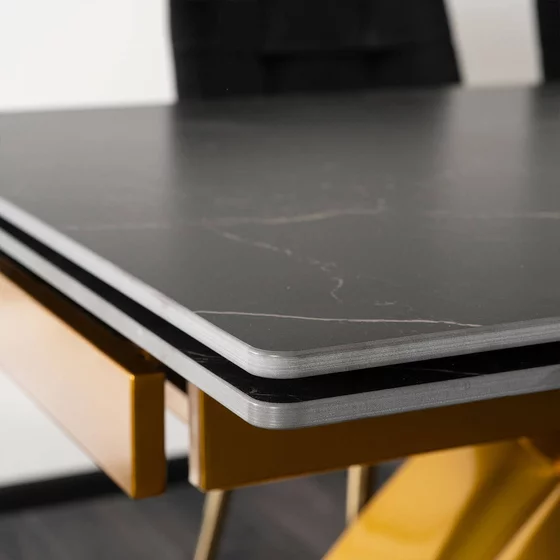 Masa Extensibila Lublin, 160-240-x90x77 cm, Metal/Ceramica, Auriu/Negru Marmura picture - 7