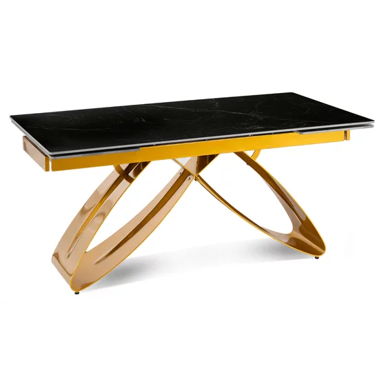 Masa Extensibila Lublin, 160-240-x90x77 cm, Metal/Ceramica, Auriu/Negru Marmura picture - 4