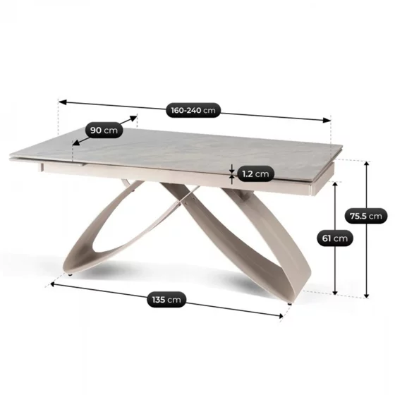Masa Extensibila Lublin, 160-240-x90x77 cm, Metal/Ceramica, Casmir/Gri picture - 5