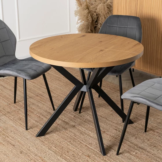 Masa Extensibila Lumos, 90-140-190x90x75,5 h cm, Metal/MDF, Negru/Stejar Auriu picture - 7