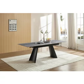 Masa Extensibila Mirabelle, 160-220x90x75 cm, Metal/Piatra Sinterizata, Gri Tip Piatra/Negru