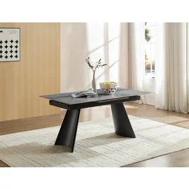 Masa Extensibila Mirabelle, 160-220x90x75 cm, Metal/Piatra Sinterizata, Gri Tip Piatra/Negru