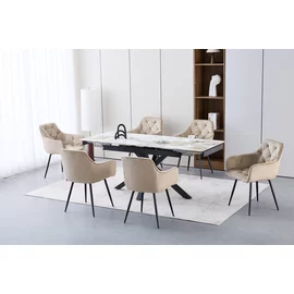 Masa Extensibila Mirage, 130-190x80x76 h cm, Picior Metalic, Blat Ceramic, Pandorra Alb Lucios