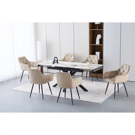 Masa Extensibila Mirage, 130-190x80x76 h cm, Picior Metalic, Blat Ceramic, Pandorra Alb Lucios picture - 1