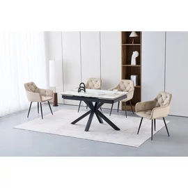 Masa Extensibila Mirage, 130-190x80x76 h cm, Picior Metalic, Blat Ceramic, Pandorra Alb Lucios