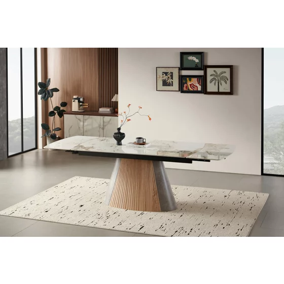 Masa Extensibila Monaris, 160-240x90x76 cm,  MDF/Piatra Sinterizata,  Natur/Beige/Gri picture - 1