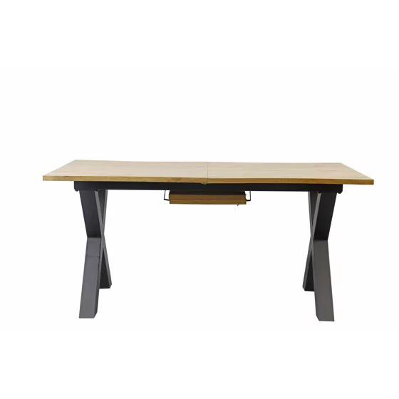 Masa Extensibila Oaken, 180-220x90x76 h cm, Picior Metalic, Blat MDF, Negru/Stejar picture - 3