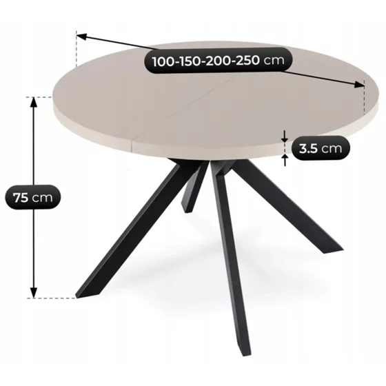 Masa Extensibila Peroni E, 100-250x100x75 h cm, Metal/MDF, Casmir/Negru picture - 11