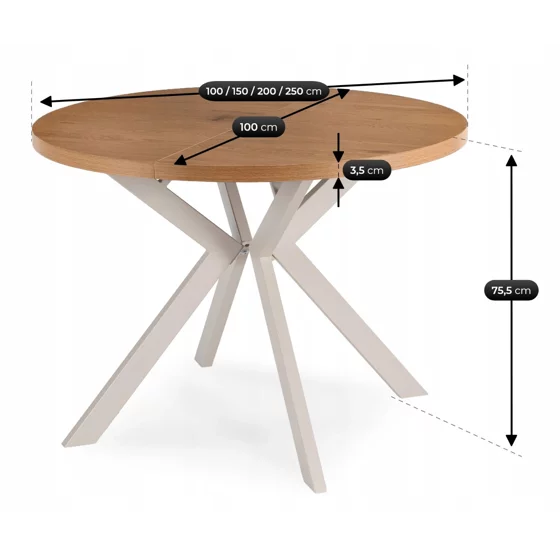 Masa Extensibila Peroni E, 100-250x100x75 h cm, Metal/MDF, Casmir/Stejar picture - 9