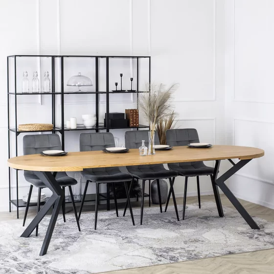 Masa Extensibila Peroni E, 100-250x100x75 h cm, Metal/MDF, Negru/Stejar Auriu picture - 3