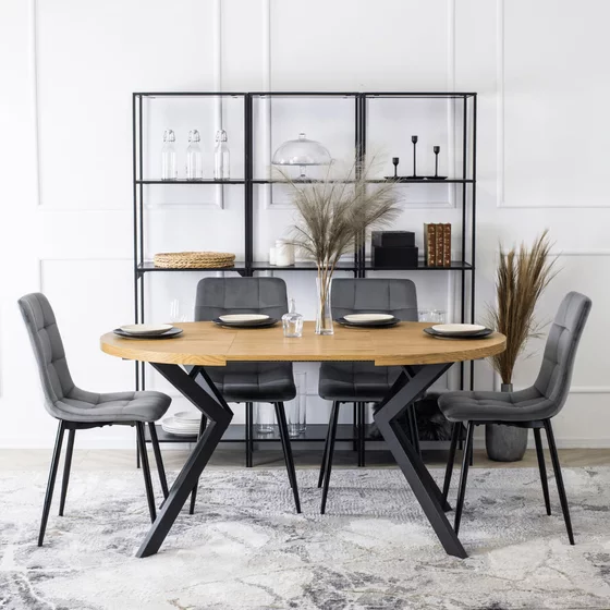 Masa Extensibila Peroni E, 100-250x100x75 h cm, Metal/MDF, Negru/Stejar Auriu picture - 9