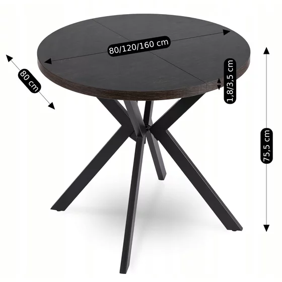 Masa Extensibila Peroni Small, 80-120-160x80x75.5 h cm, Metal/MDF, Negru/Negru Loft picture - 5