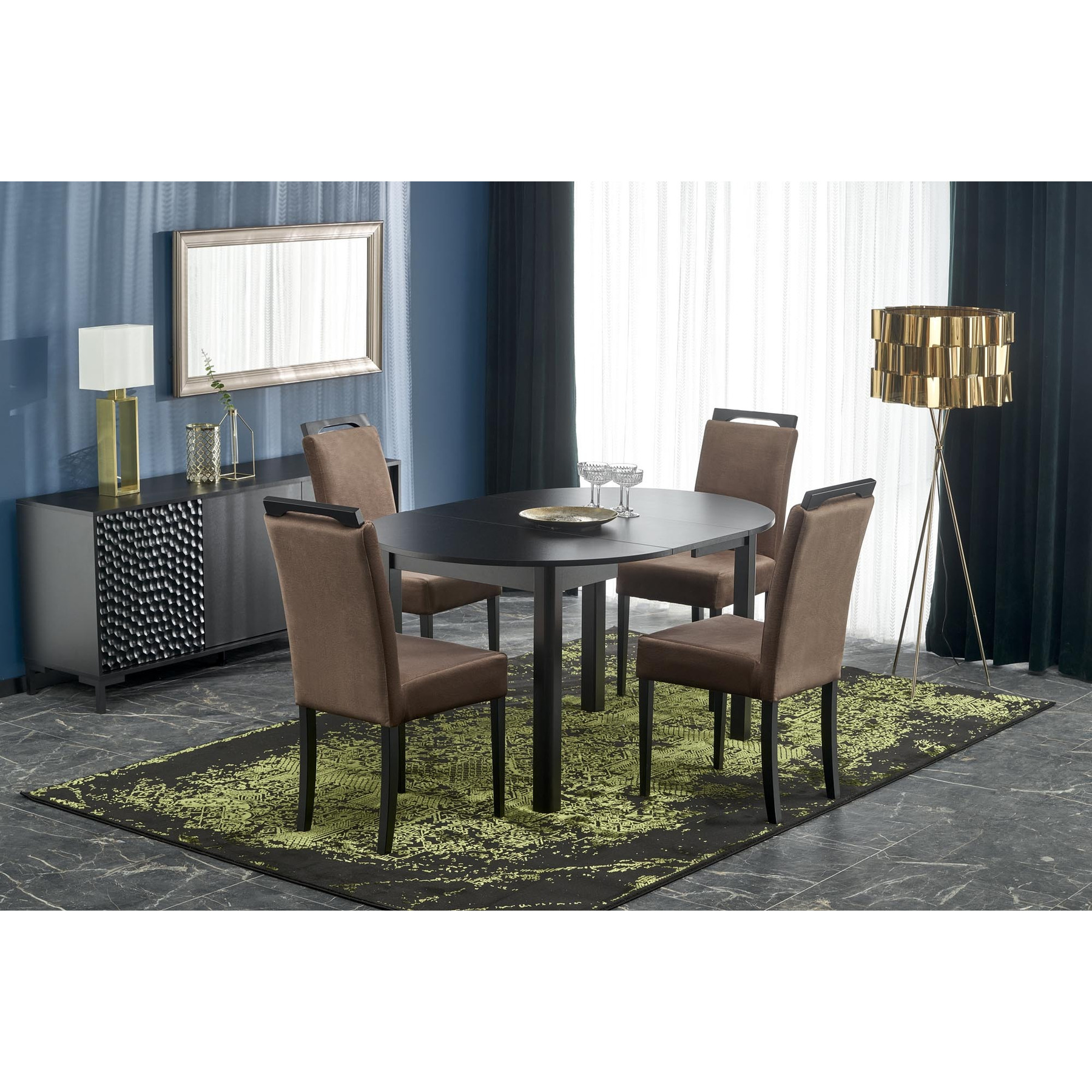 Masa extensibila riposto, 102-142x102x76 cm, neagra