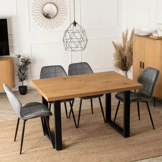 Masa Extensibila Trento, 130-180-230x90x78 h cm, Metal/MDF, Negru/Stejar picture - 2