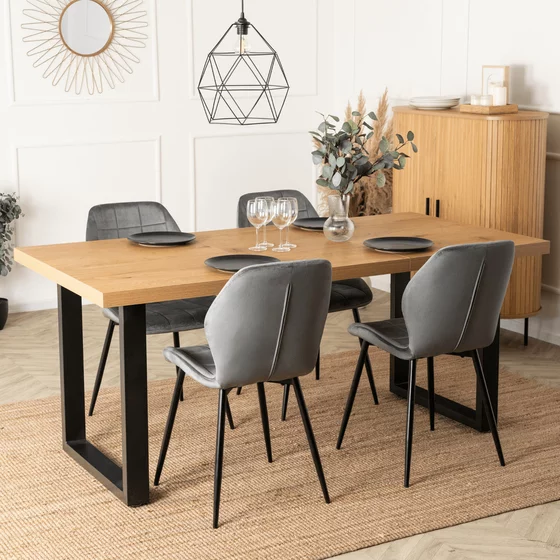 Masa Extensibila Trento, 130-180-230x90x78 h cm, Metal/MDF, Negru/Stejar picture - 7