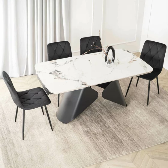 Masa Extensibila Vasai 160-240-x90x77 cm, Metal/Ceramica, Negru/Alb Marmura picture - 3