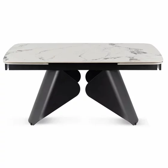 Masa Extensibila Vasai 160-240-x90x77 cm, Metal/Ceramica, Negru/Alb Marmura picture - 4