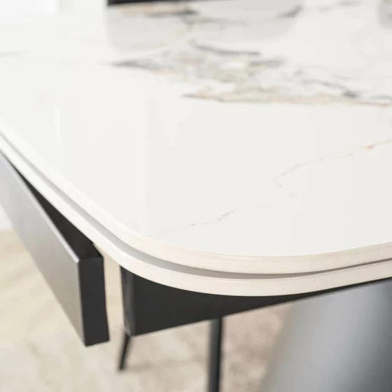 Masa Extensibila Vasai 160-240-x90x77 cm, Metal/Ceramica, Negru/Alb Marmura picture - 5