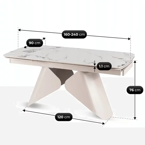 Masa Extensibila Vasai 160-240-x90x77 cm, Metal/Ceramica, Casmir/Alb Marmura picture - 5