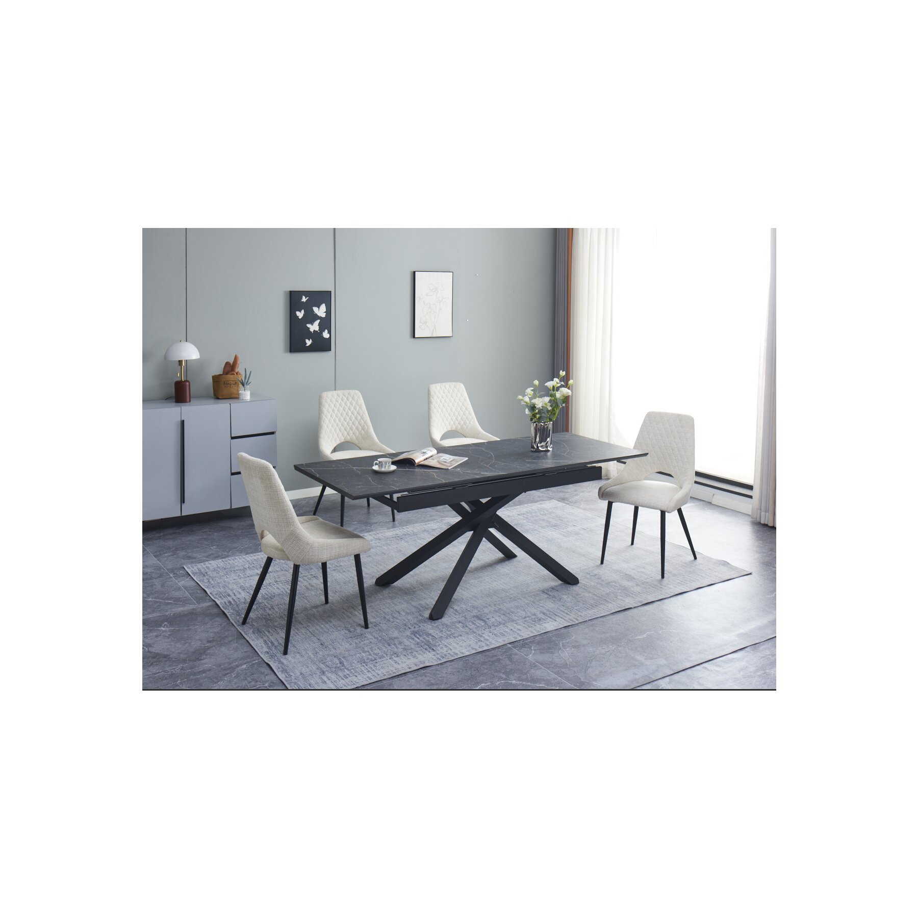 Masa Extensibila Viken, 160-200x80x76 h cm, Picior Metalic, Negru