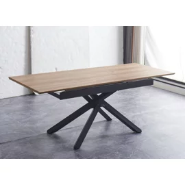 Masa Extensibila Viken, 160-200x80x76 h cm, Picior Metalic, Negru/Stejar Natur