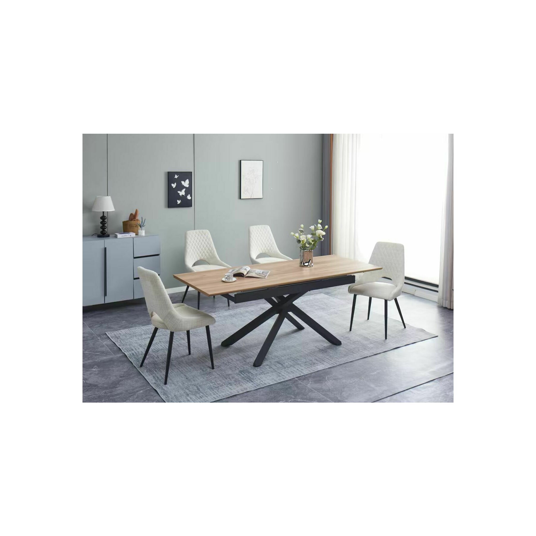 Masa Extensibila Viken, 160-200x80x76 h cm, Picior Metalic, Negru