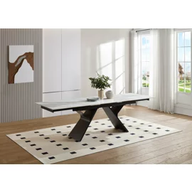 Masa Extensibila Yvone 180-220-260x90x75 cm, Metal/Piatra Sinterizata, Alb-Maroniu/Negru