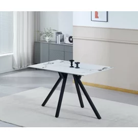 Masa Galaxy, 120x80x75 H cm, Blat Ceramic, Negru/Alb Marmura