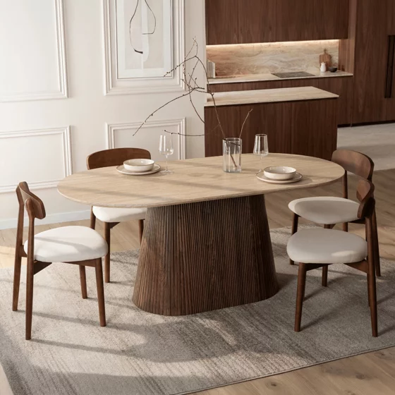 Masa Girona, 180x90x76 h cm, Blat MDF, Nuc/Travertin picture - 3